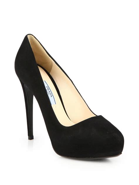 prada block heels black suede|prada high heels platform.